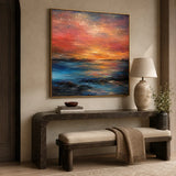 Vermilion Dusk abstract oil painting, hand-painted on canvas