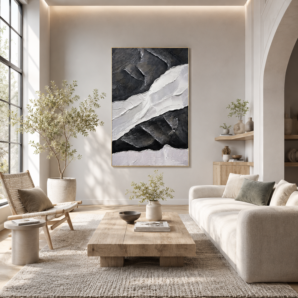 Monochrome Terrain - hand-painted landscape oil painting on canvas by Realoilart