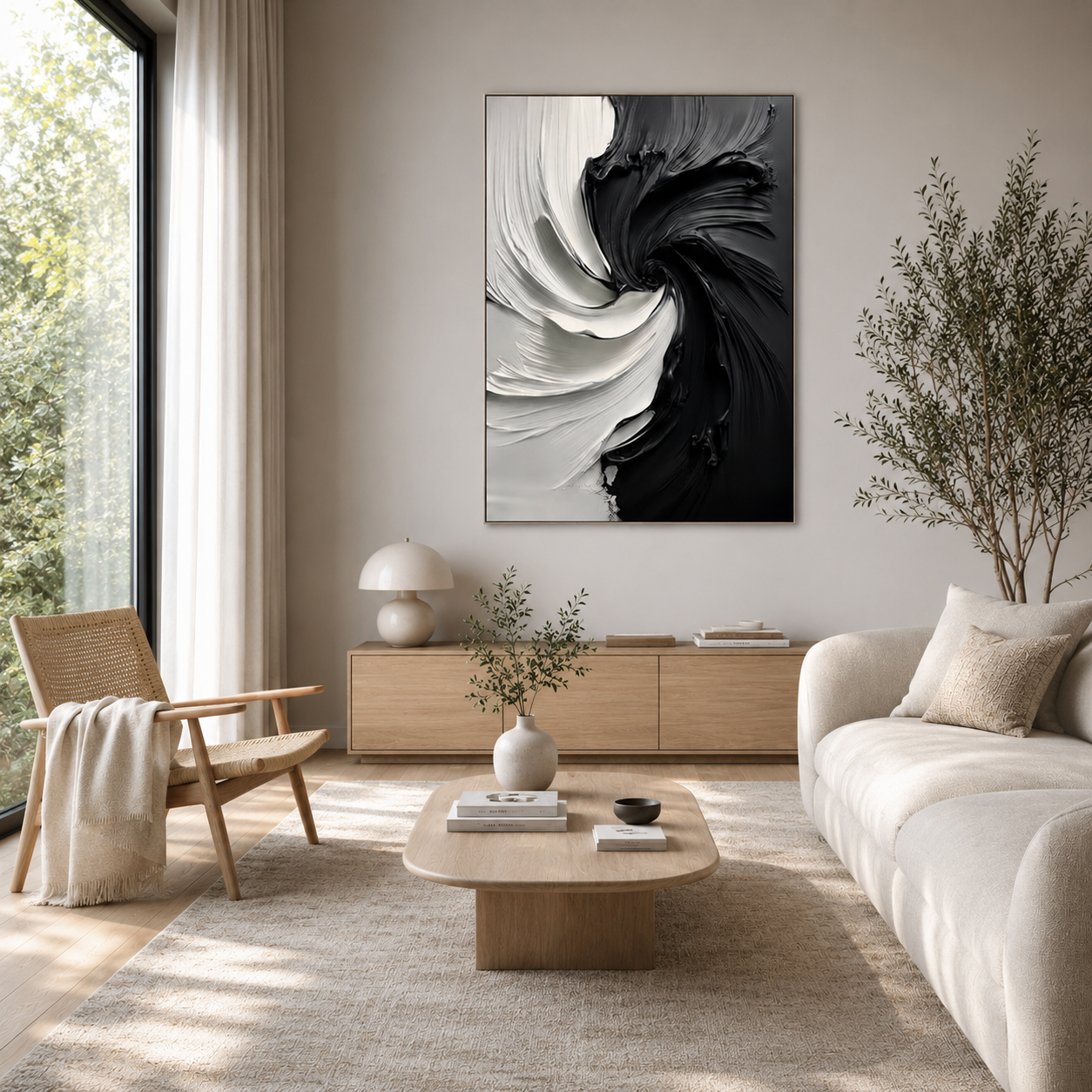 Monochrome Swirl - hand-painted abstract oil painting on canvas by Realoilart