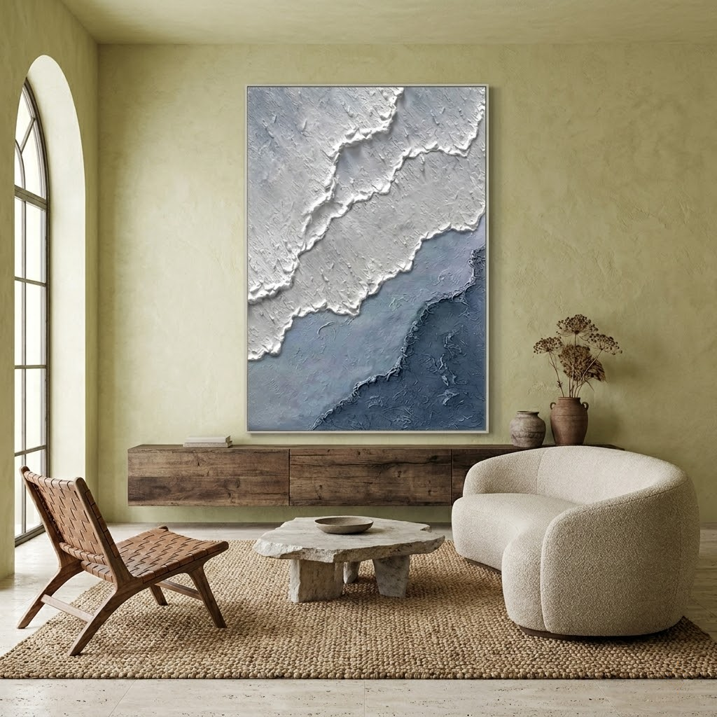 Coastal Layers - hand-painted coastal oil painting on canvas detail 2 by Realoilart
