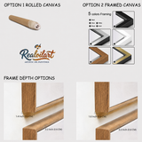 Rolled canvas and framed display options