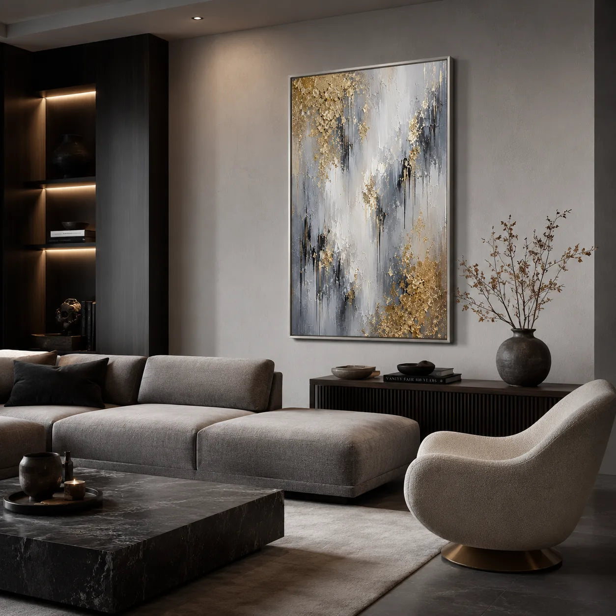 Gilded Ash - hand-painted abstract oil painting on canvas detail 2 by Realoilart