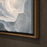 Silver Veil - hand-painted vertical oil painting in a styled interior