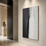 Monochrome Threshold - hand-painted abstract oil painting in a styled interior
