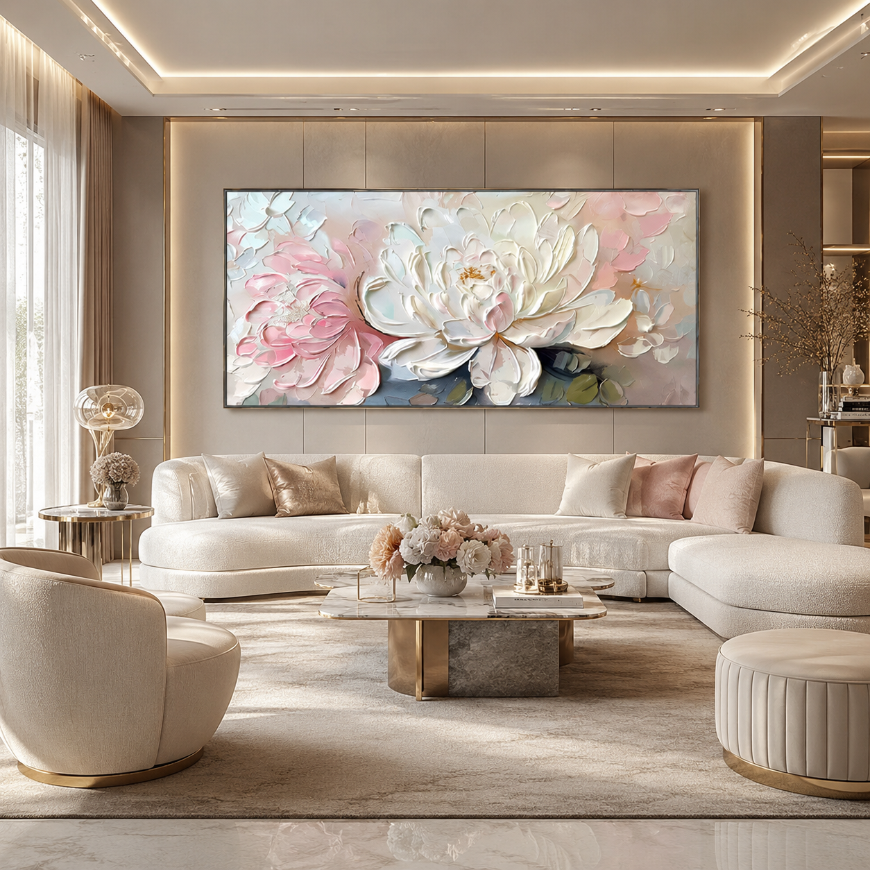 Blushing Peonies - hand-painted floral oil painting on canvas by Realoilart
