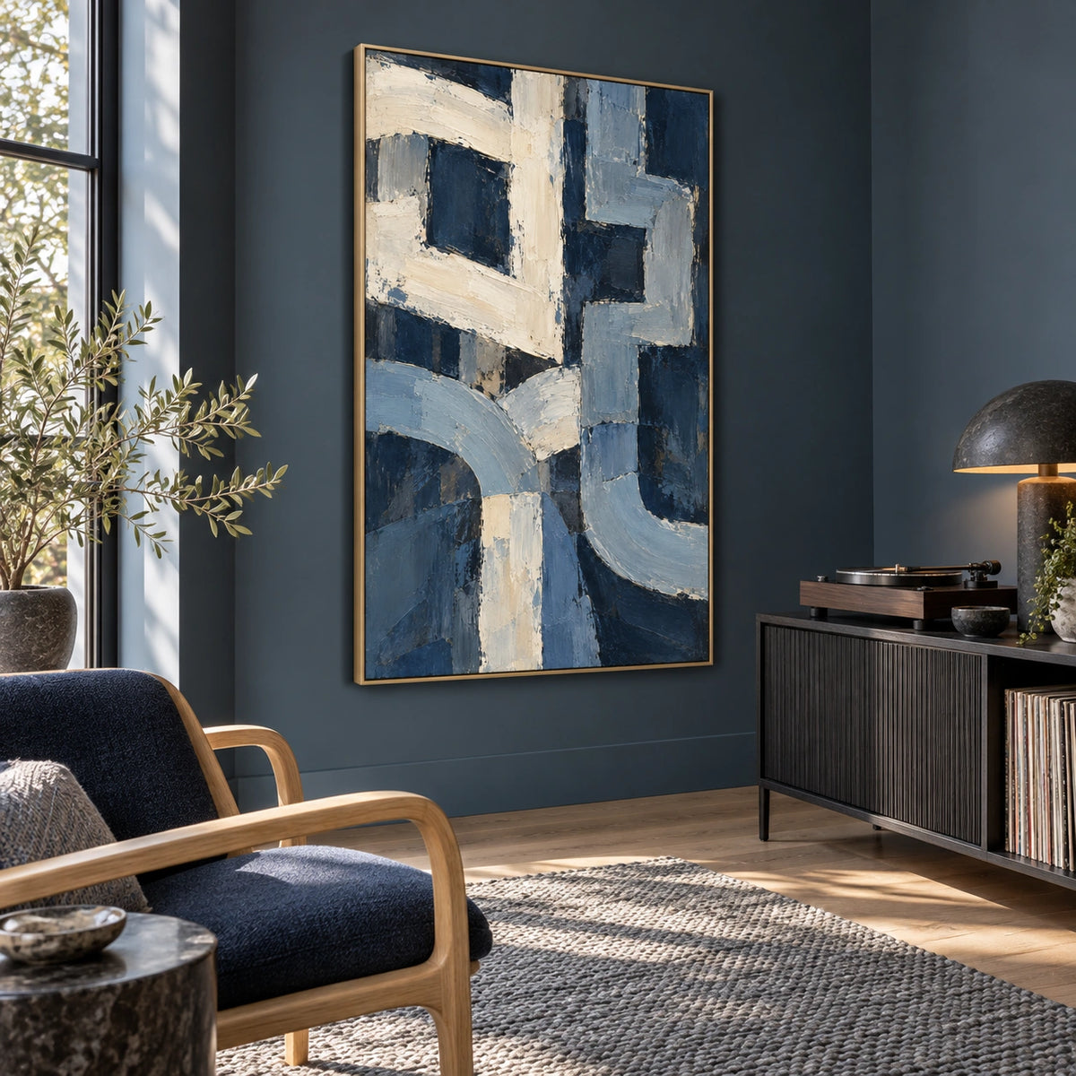 Blue Interlace displayed in a living room — Left01 room view