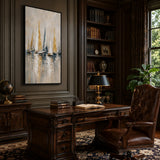 Harbor Regatta abstract oil painting, hand-painted on canvas