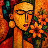 Marigold Muse abstract oil painting, hand-painted on canvas