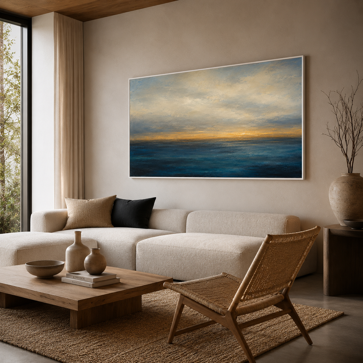 Golden Horizon - hand-painted coastal oil painting on canvas detail 4 by Realoilart