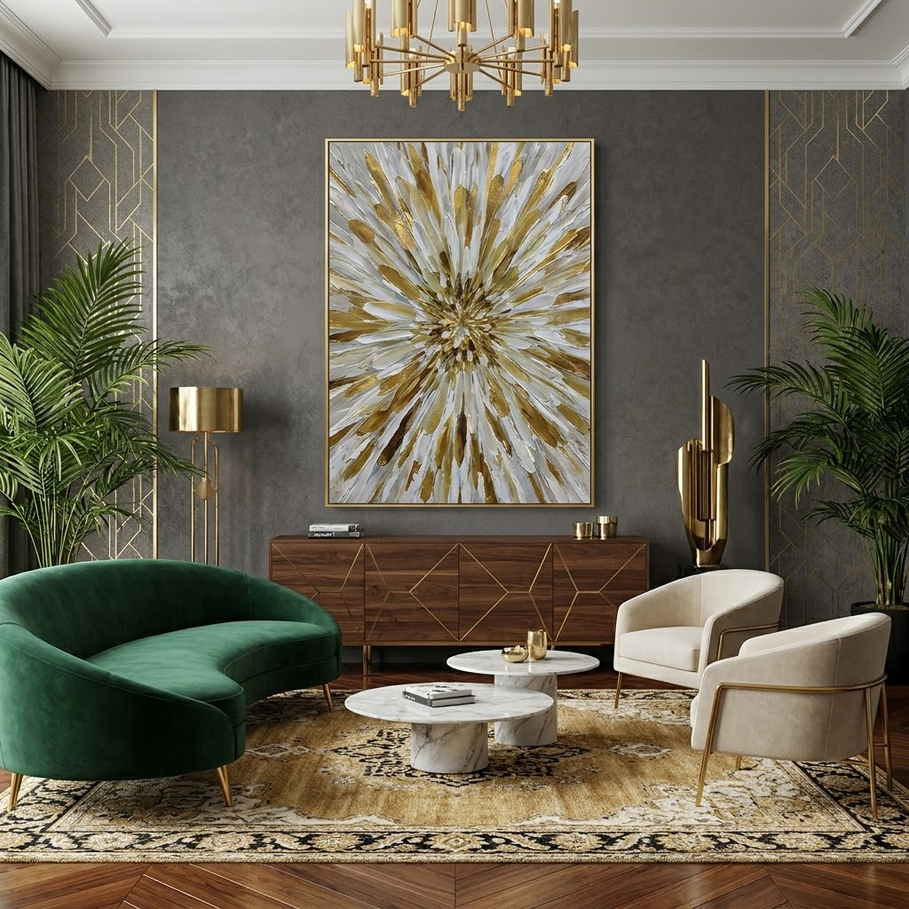 Gilded Radiance - hand-painted floral oil painting on canvas by Realoilart