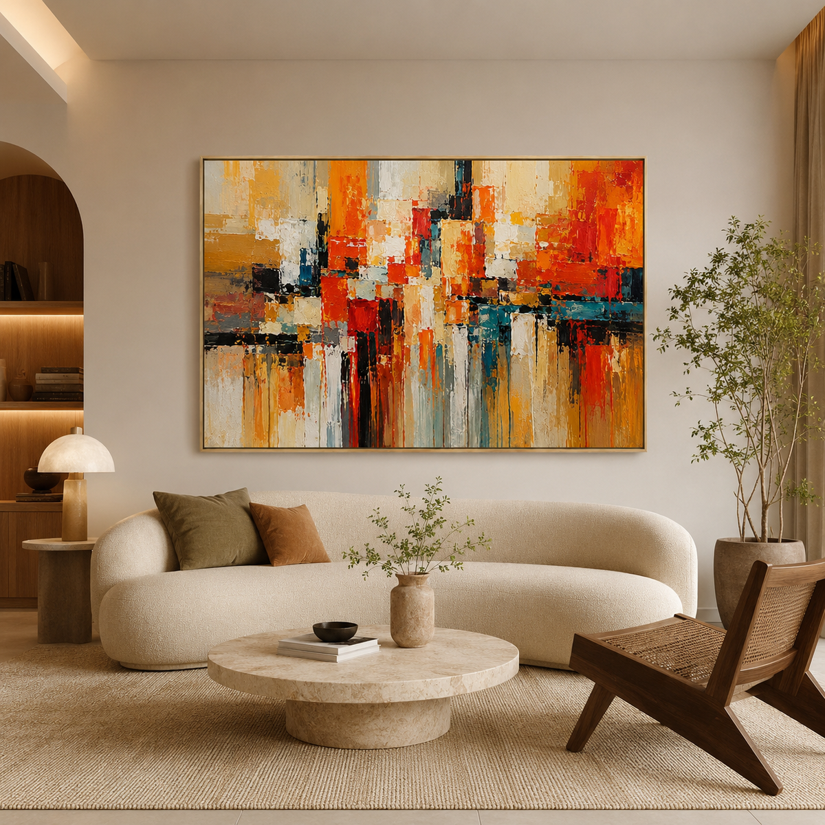 Orange Crossings - hand-painted coastal oil painting on canvas detail 5 by Realoilart