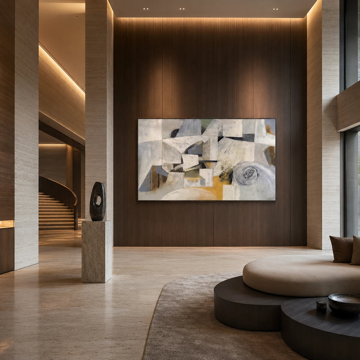Ochre Planes - hand-painted abstract oil painting in a styled interior