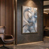 Glasswater Motion - hand-painted vertical oil painting in a styled interior