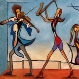 After Hours detail showing gestural figures in blue and coral