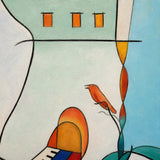 Salon detail showing pale blue and architectural forms