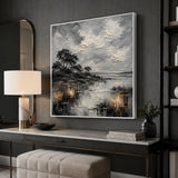 Silver Marsh abstract oil painting, hand-painted on canvas