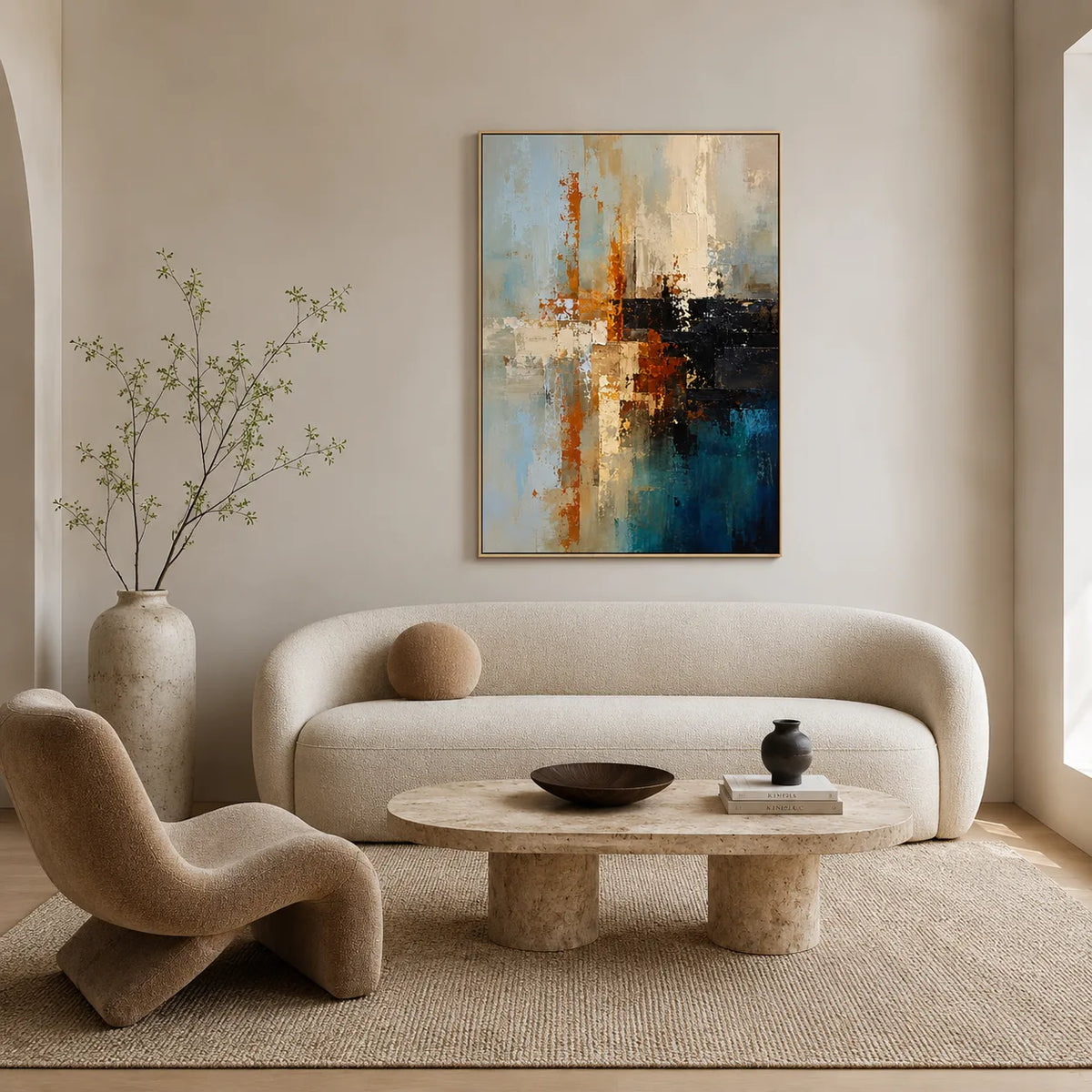 Rust Against Aqua - hand-painted coastal oil painting on canvas detail 5 by Realoilart