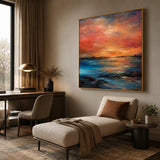 Vermilion Dusk abstract oil painting, hand-painted on canvas