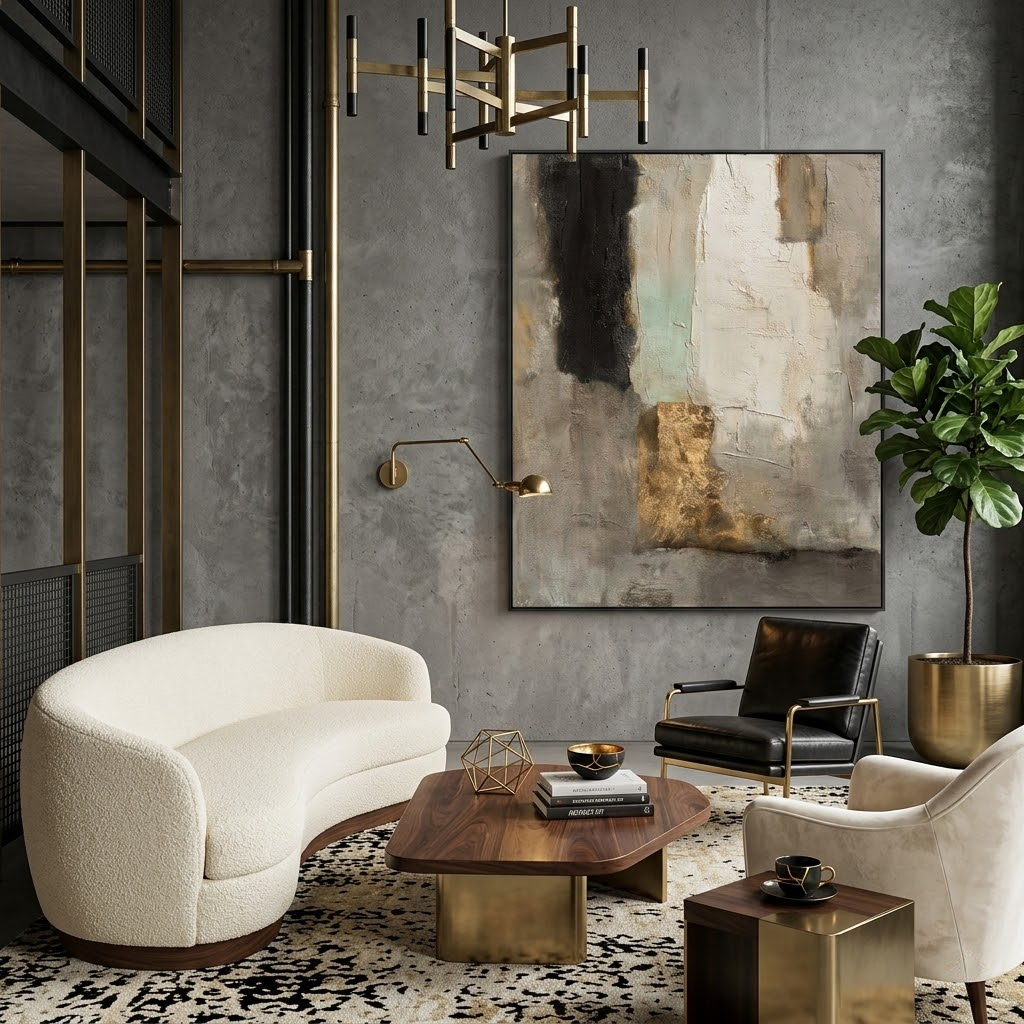 Golden Fragment - hand-painted abstract oil painting on canvas by Realoilart