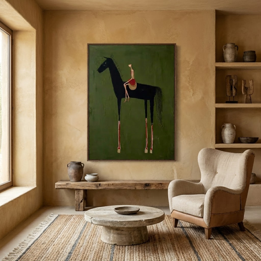 Crimson Rider - hand-painted horse oil painting on canvas by Realoilart