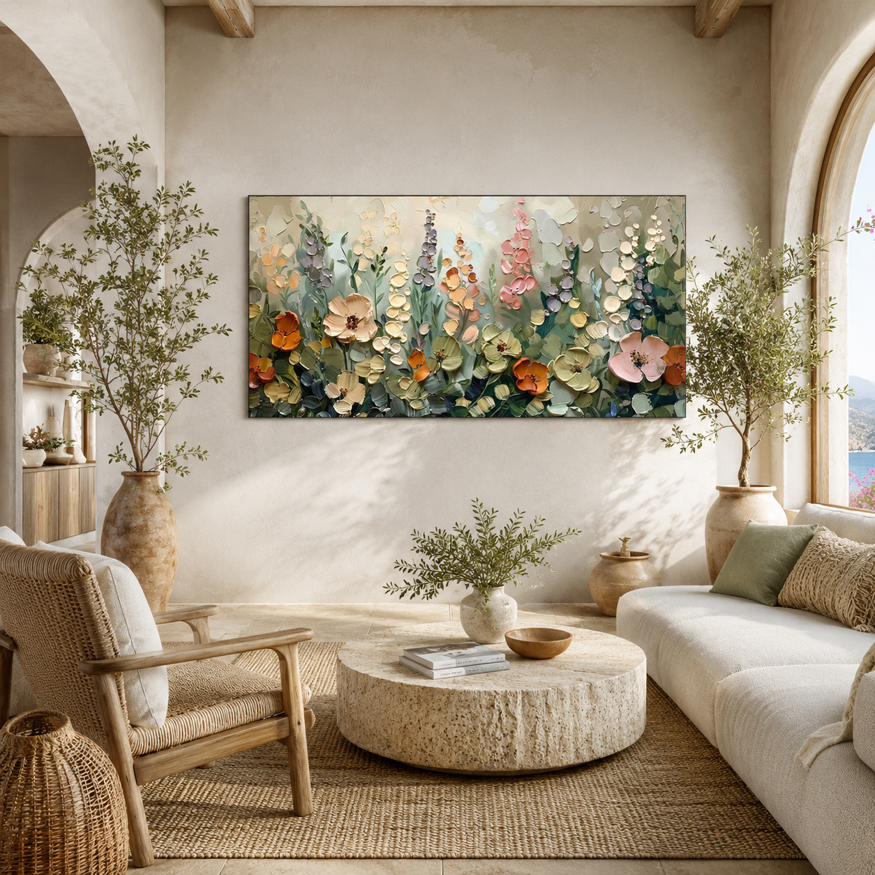 Mediterranean Meadow - hand-painted floral oil painting on canvas by Realoilart