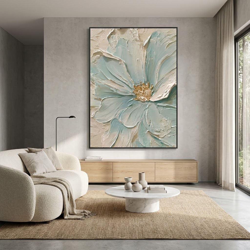 Azure Bloom - hand-painted floral oil painting on canvas by Realoilart