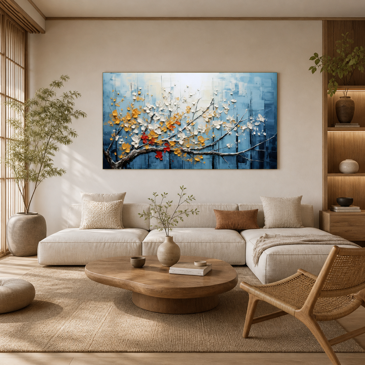 Azure Blossoms - hand-painted floral oil painting on canvas detail 2 by Realoilart