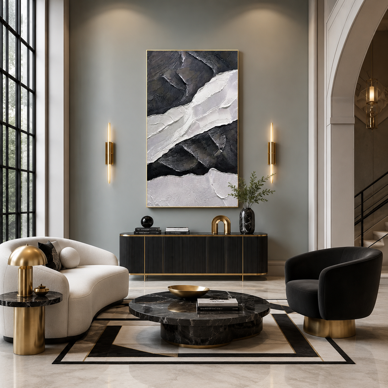 Monochrome Terrain - hand-painted landscape oil painting on canvas detail 2 by Realoilart