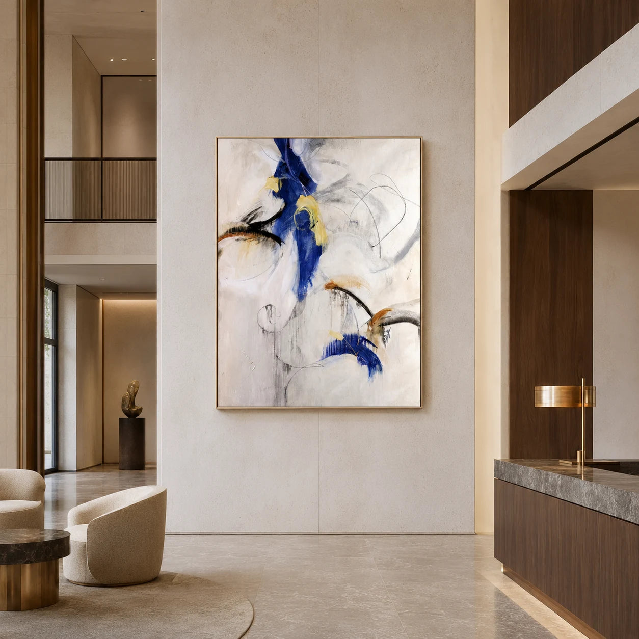Countercurve - front view of a vertical blue abstract painting