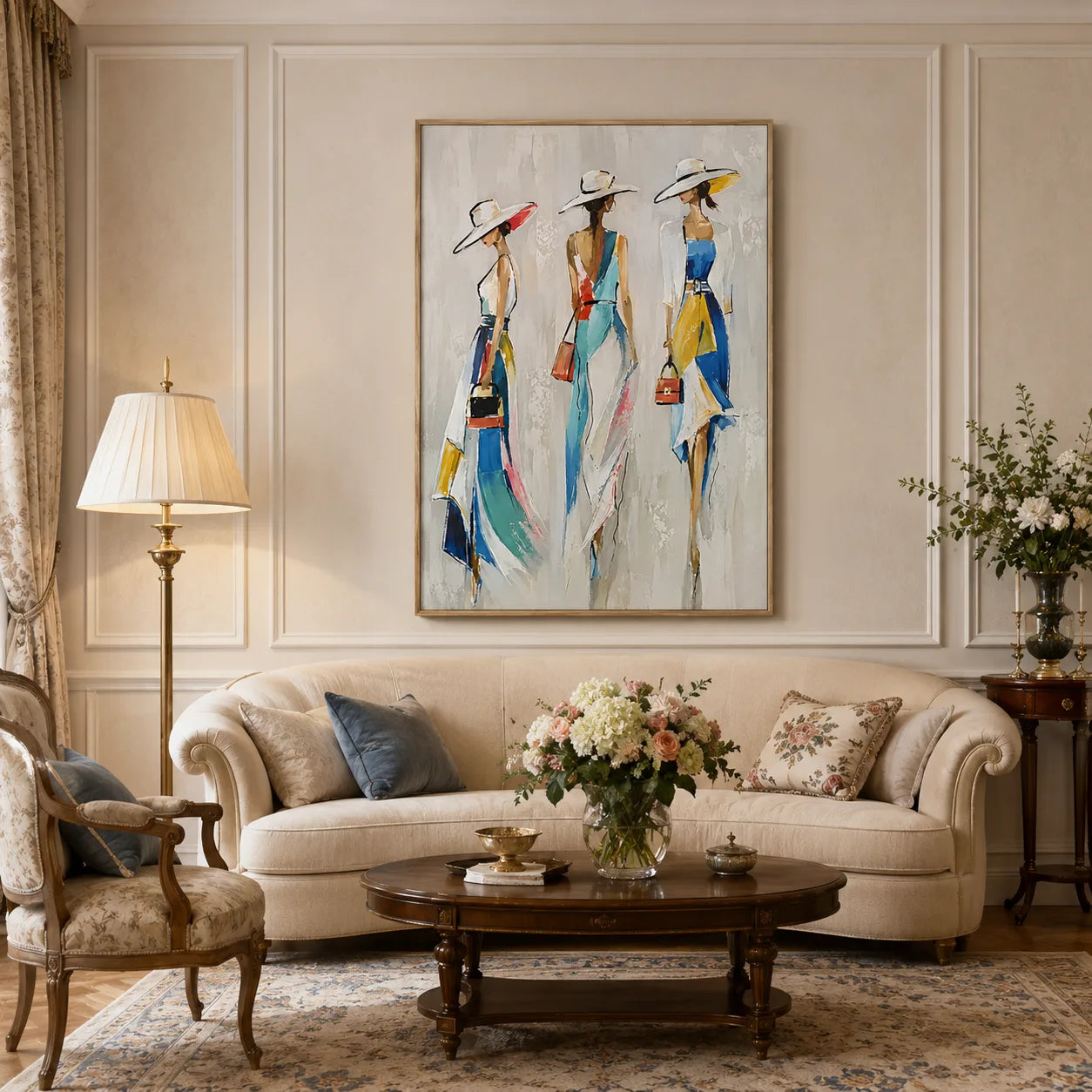 Riviera Belles - hand-painted portrait oil painting on canvas by Realoilart