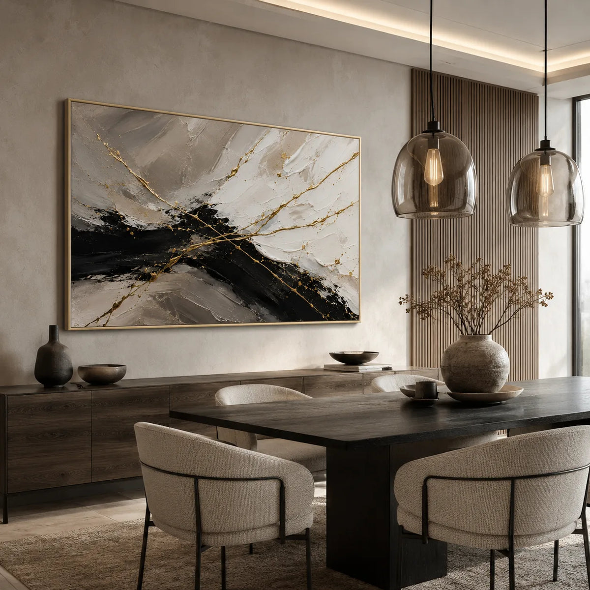 Gold over Charcoal - hand-painted landscape oil painting on canvas detail 4 by Realoilart