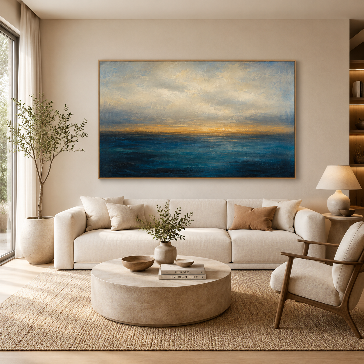 Golden Horizon - hand-painted coastal oil painting on canvas by Realoilart