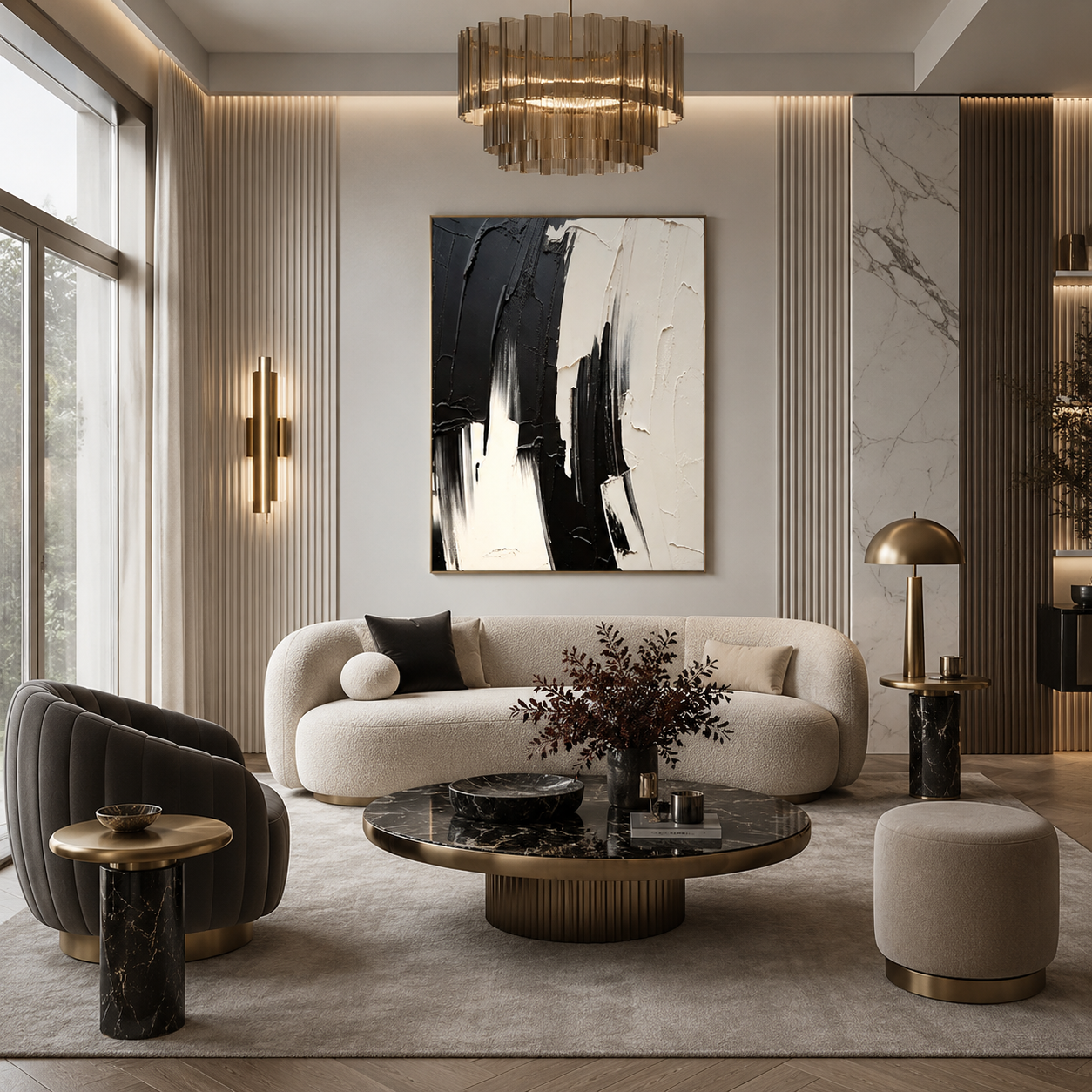 Monochrome Flow - hand-painted abstract oil painting on canvas by Realoilart