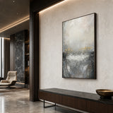 Silver Ascension - hand-painted abstract oil painting in a styled interior