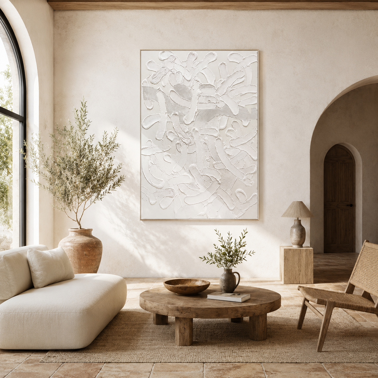 White Relief - hand-painted abstract oil painting on canvas by Realoilart