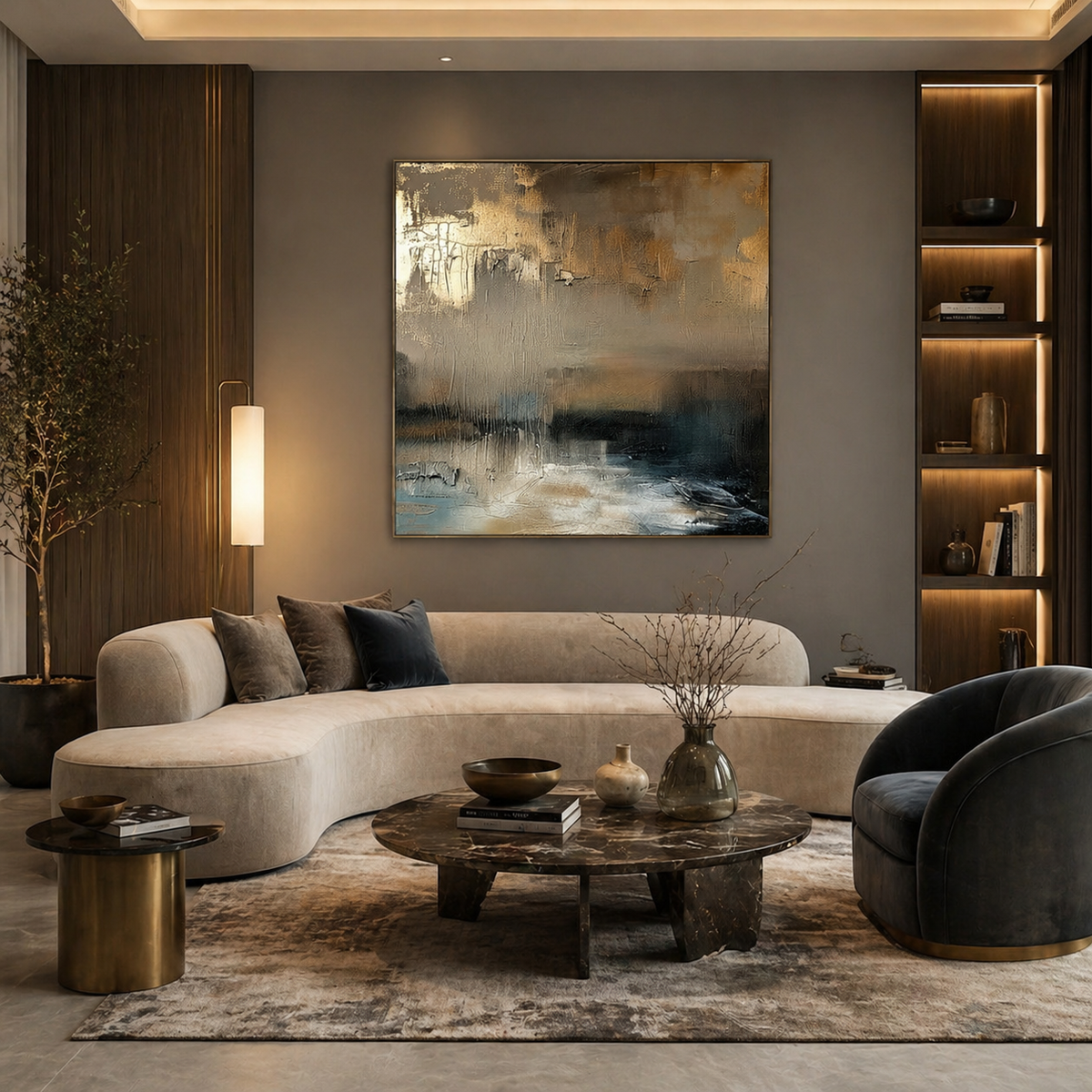 Golden Dusk - hand-painted landscape oil painting on canvas detail 3 by Realoilart