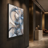Glasswater Motion - hand-painted vertical oil painting in a styled interior