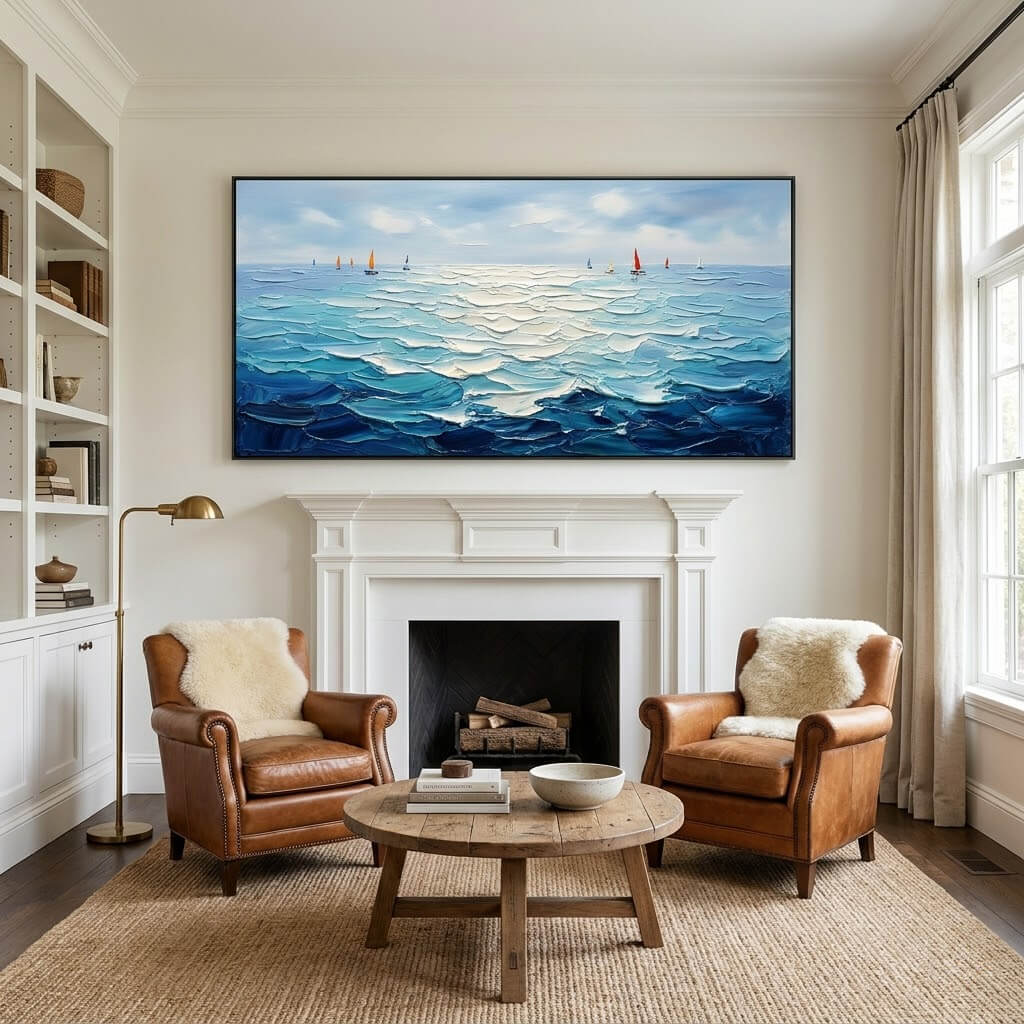 Sailboats at Dawn - hand-painted coastal oil painting on canvas by Realoilart
