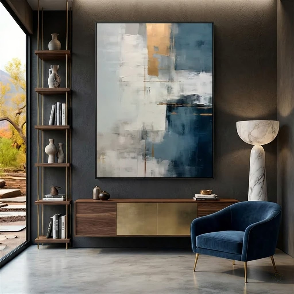 Azure Balance - hand-painted abstract oil painting on canvas detail 2 by Realoilart