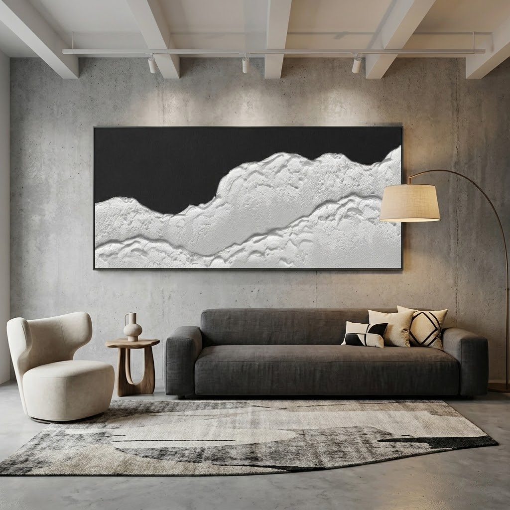 Silent Peaks - hand-painted landscape oil painting on canvas detail 2 by Realoilart