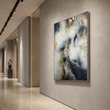 Gilded Drift - hand-painted abstract oil painting in a styled interior