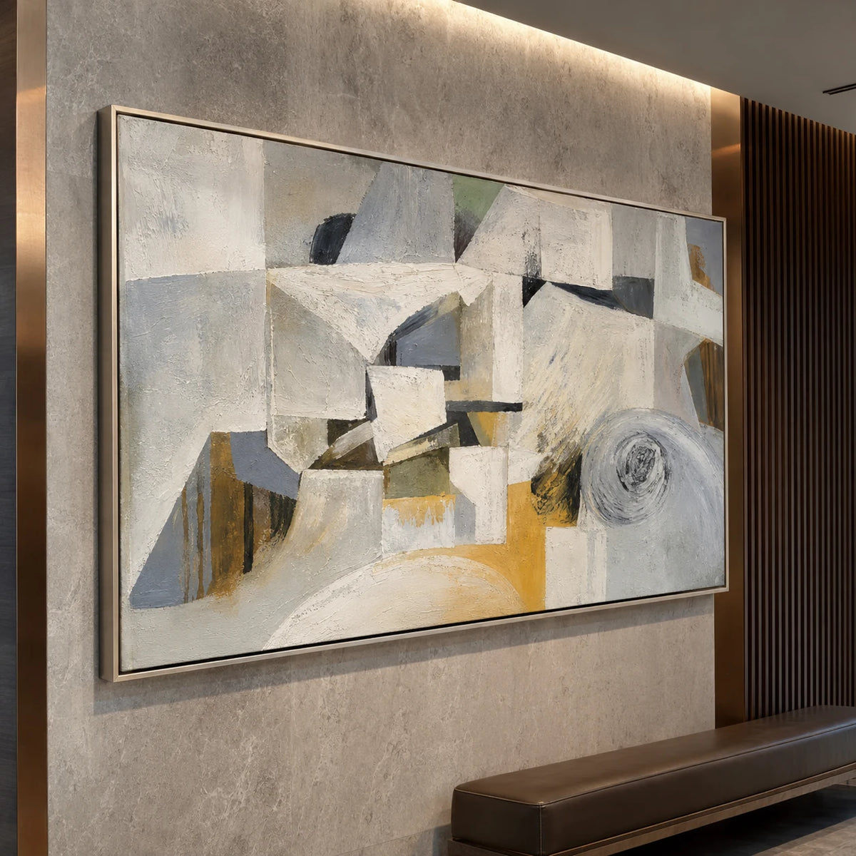 Ochre Planes - hand-painted abstract oil painting in a styled interior