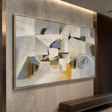 Ochre Geometry - hand-painted abstract oil painting in a styled interior