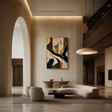 Verdant Interlace - hand-painted vertical oil painting in a styled interior
