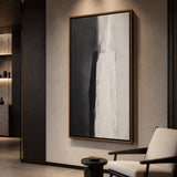Monochrome Threshold - hand-painted abstract oil painting in a styled interior