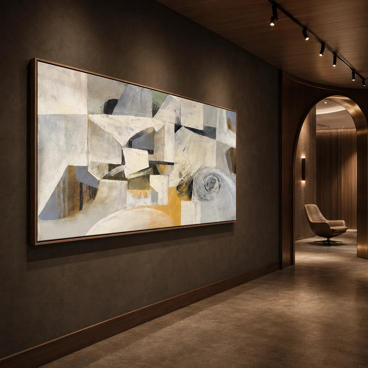 Ochre Planes - hand-painted abstract oil painting in a styled interior