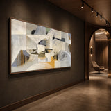 Ochre Geometry - hand-painted abstract oil painting in a styled interior