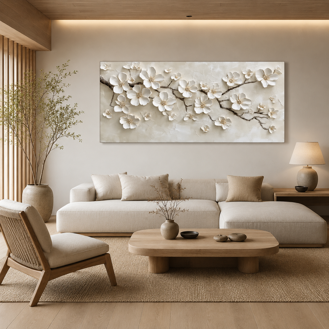 Ivory Blossoms - hand-painted floral oil painting on canvas by Realoilart