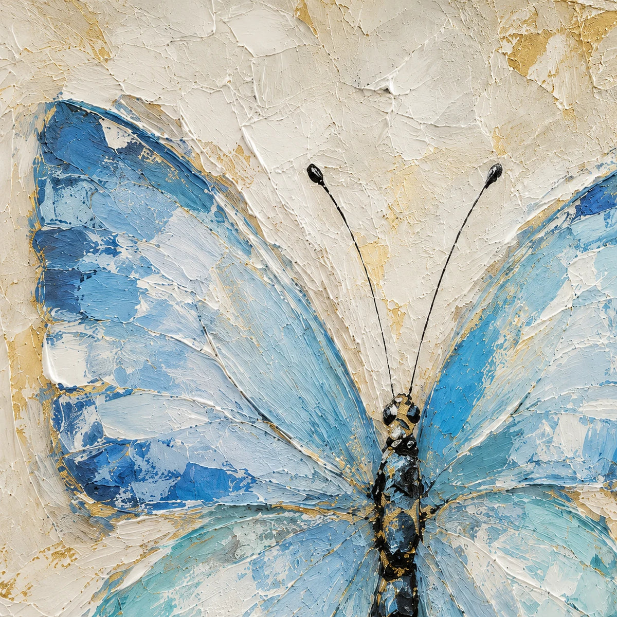 Blue Flutter - hand-painted bird oil painting on canvas detail 6 by Realoilart