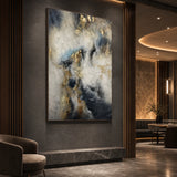 Gilded Drift - hand-painted abstract oil painting in a styled interior